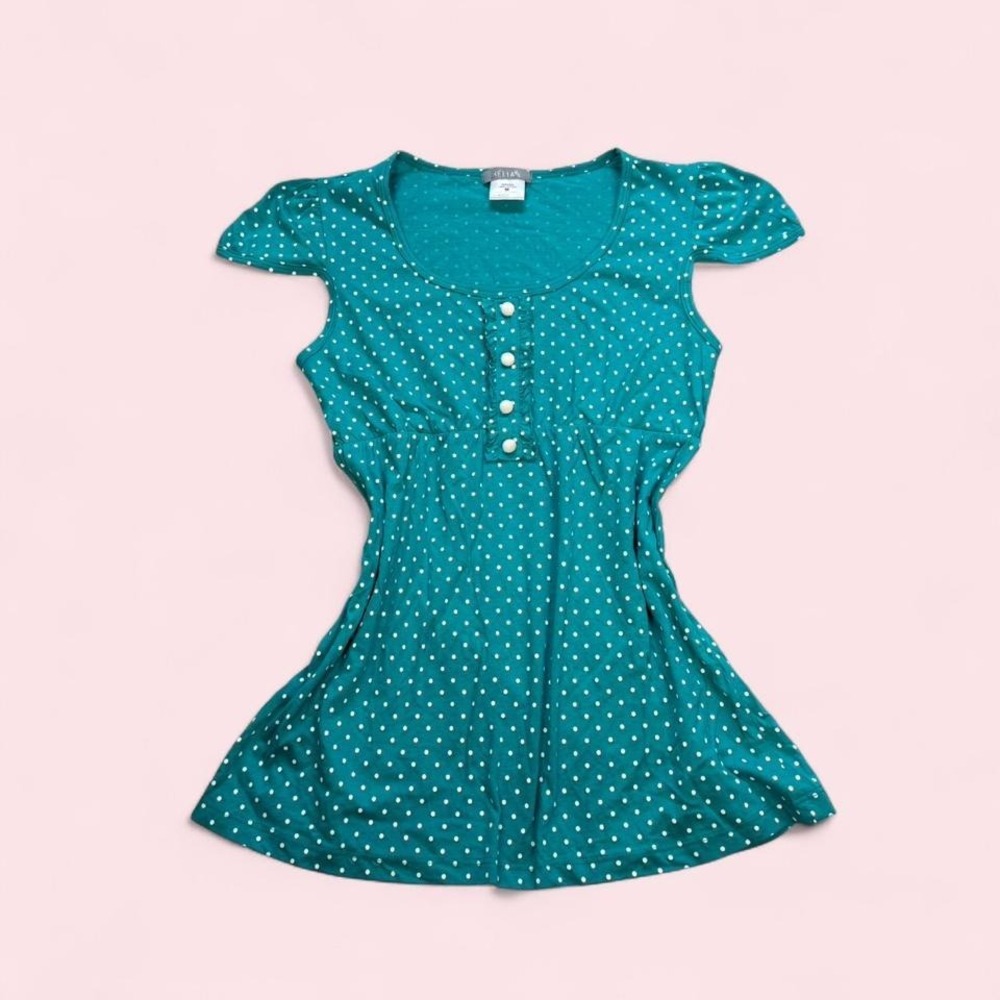 y2k Delia's blue & white polka dot babydoll short sleeve top